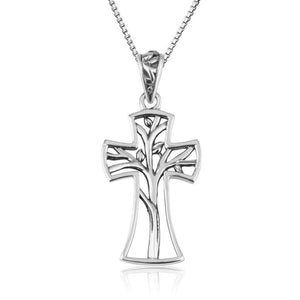 "Tree of Life" Cross Silver Necklace - HebrewRootsMarket